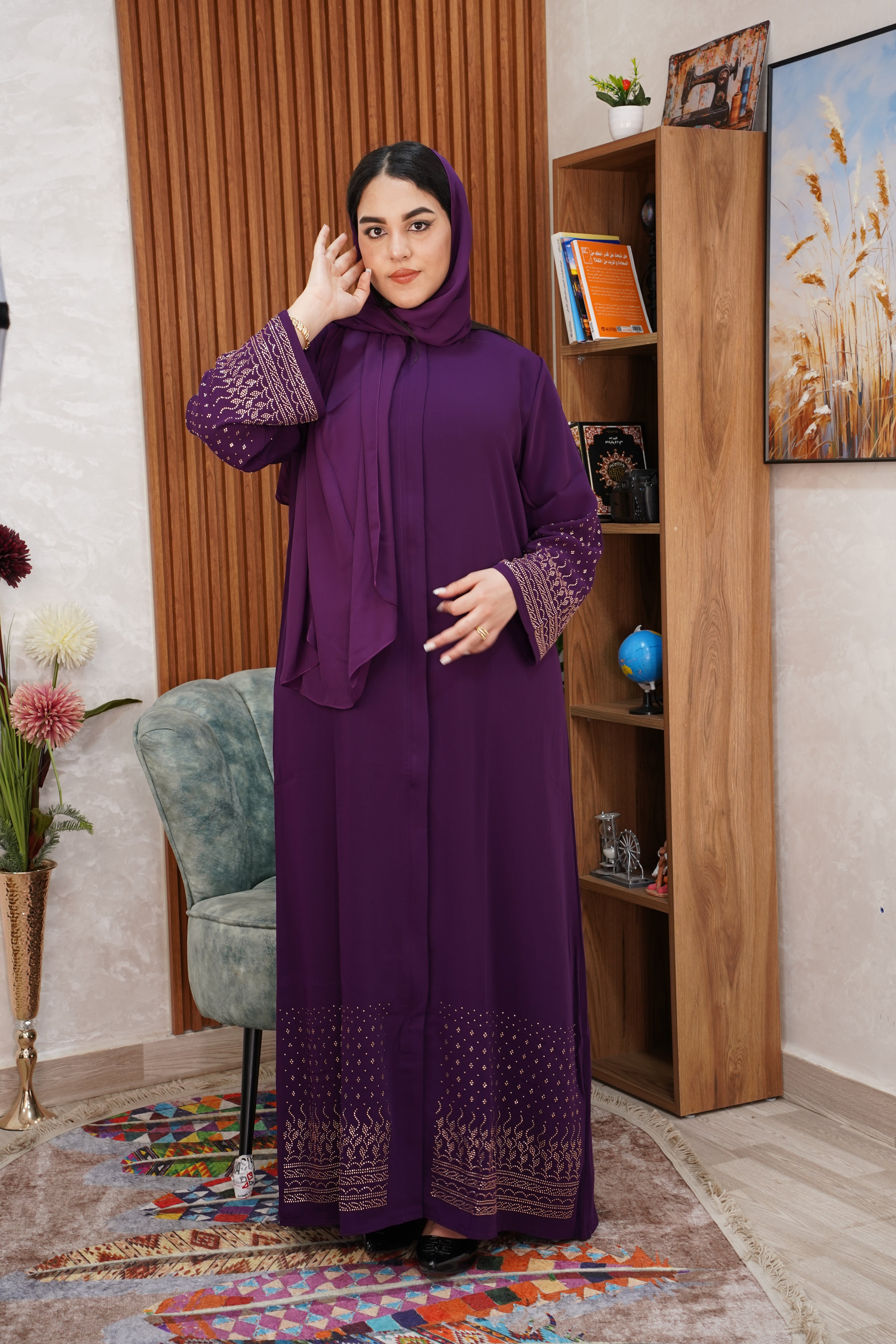 عباية قفطان فاخرة 'لؤلؤة مراكش' - عنابي ملكي" (Luxury Kaftan Abaya 'Pearl of Marrakesh' - Royal Maroon)